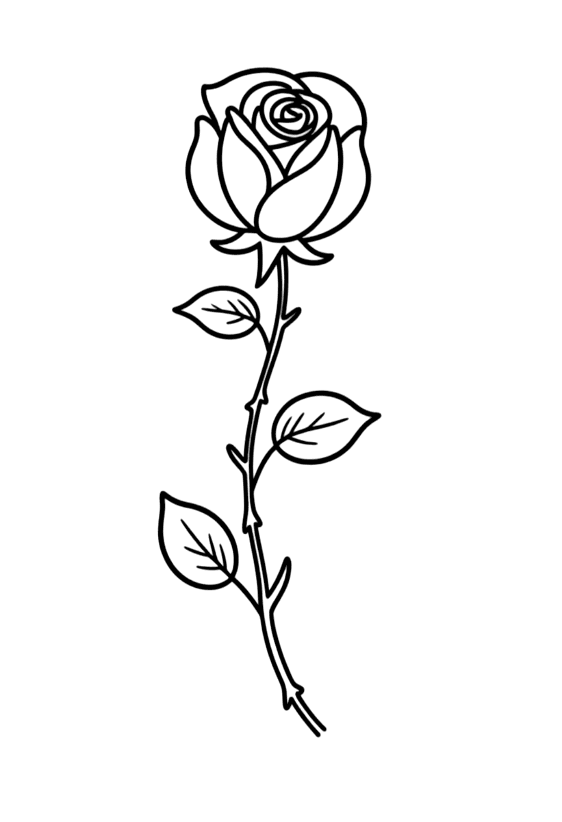 Målarbild med en ros med blad