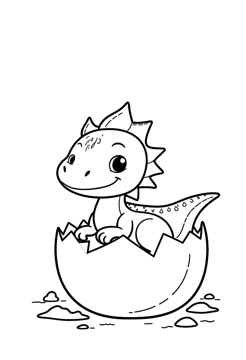 Målarbild med en T-rex som kläcks ur ett ägg