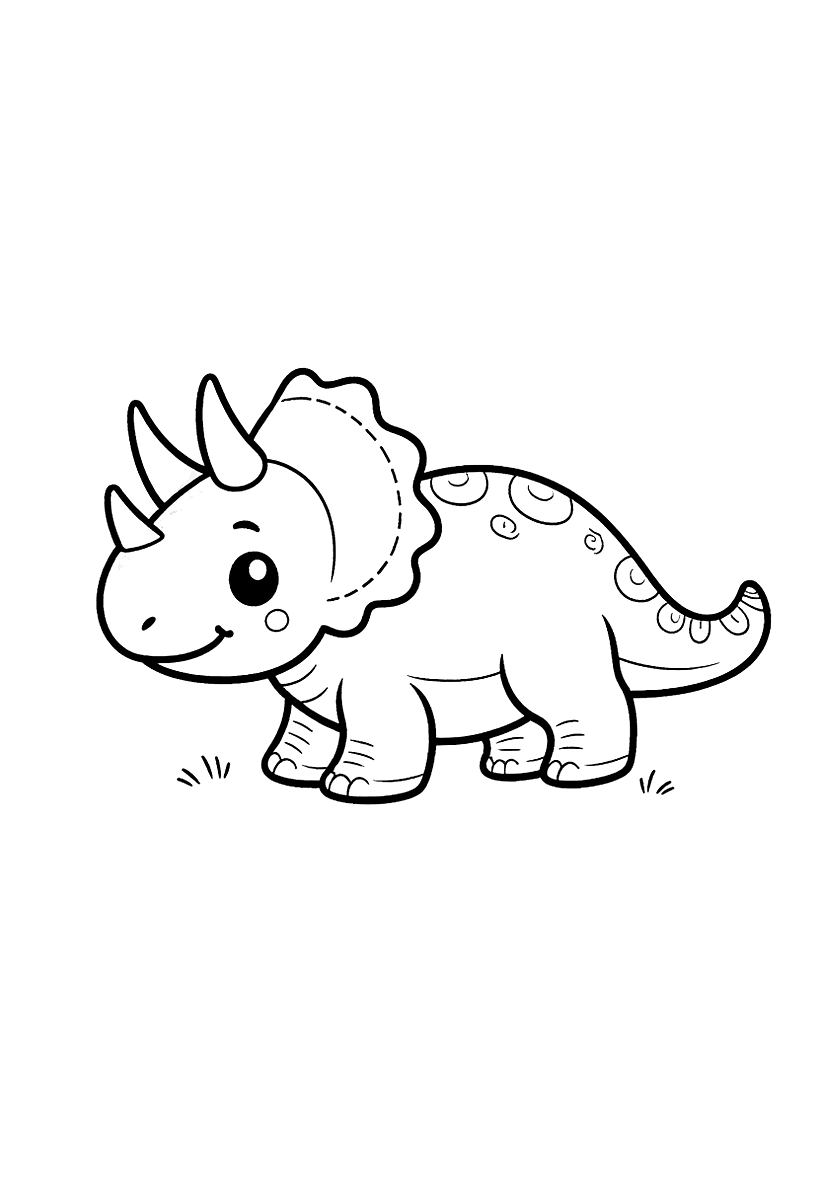 Målarbild med en snäll Triceratops med tre horn