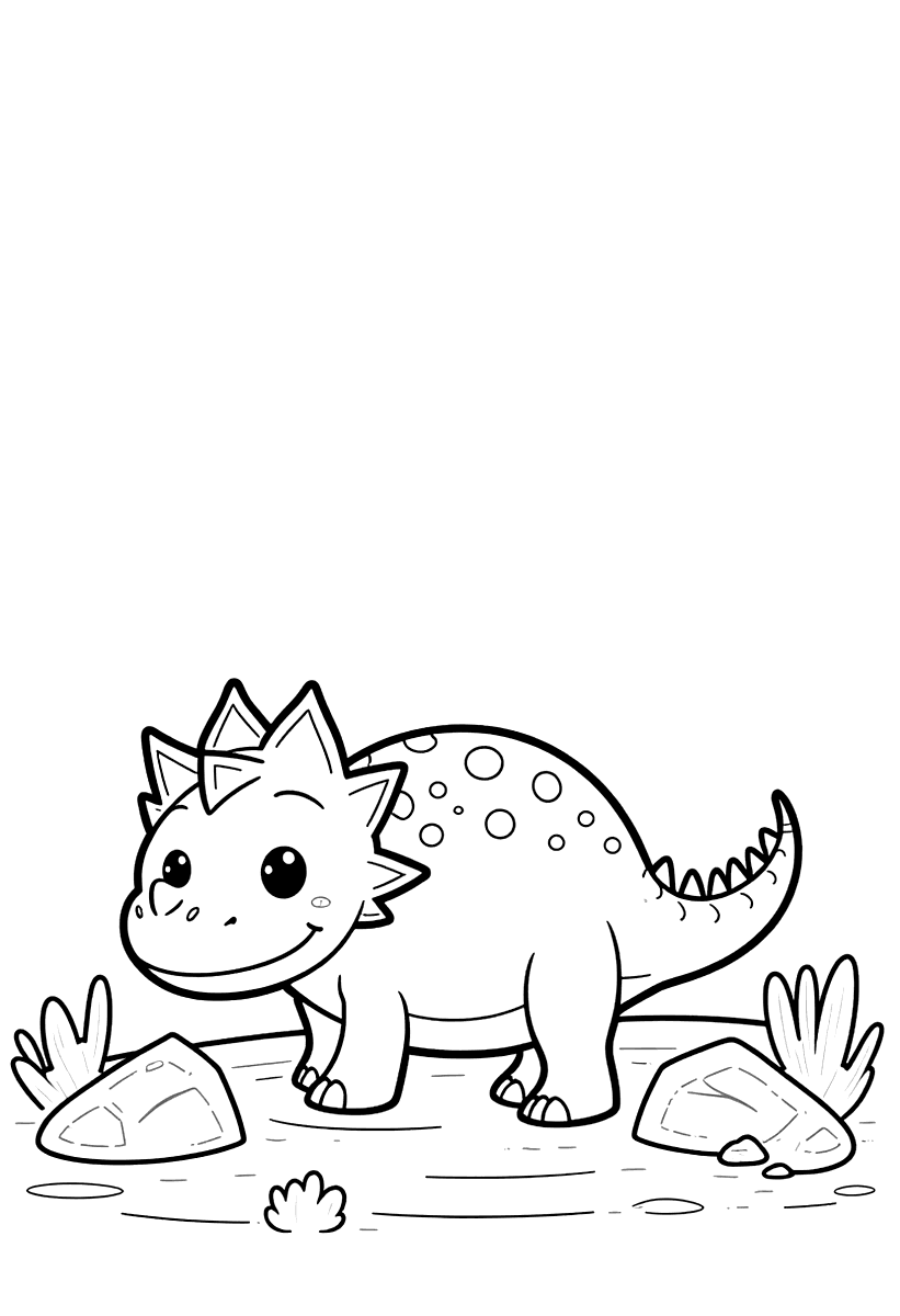 Målarbild med en Ankylosaurus och en liten dinosauriekompis