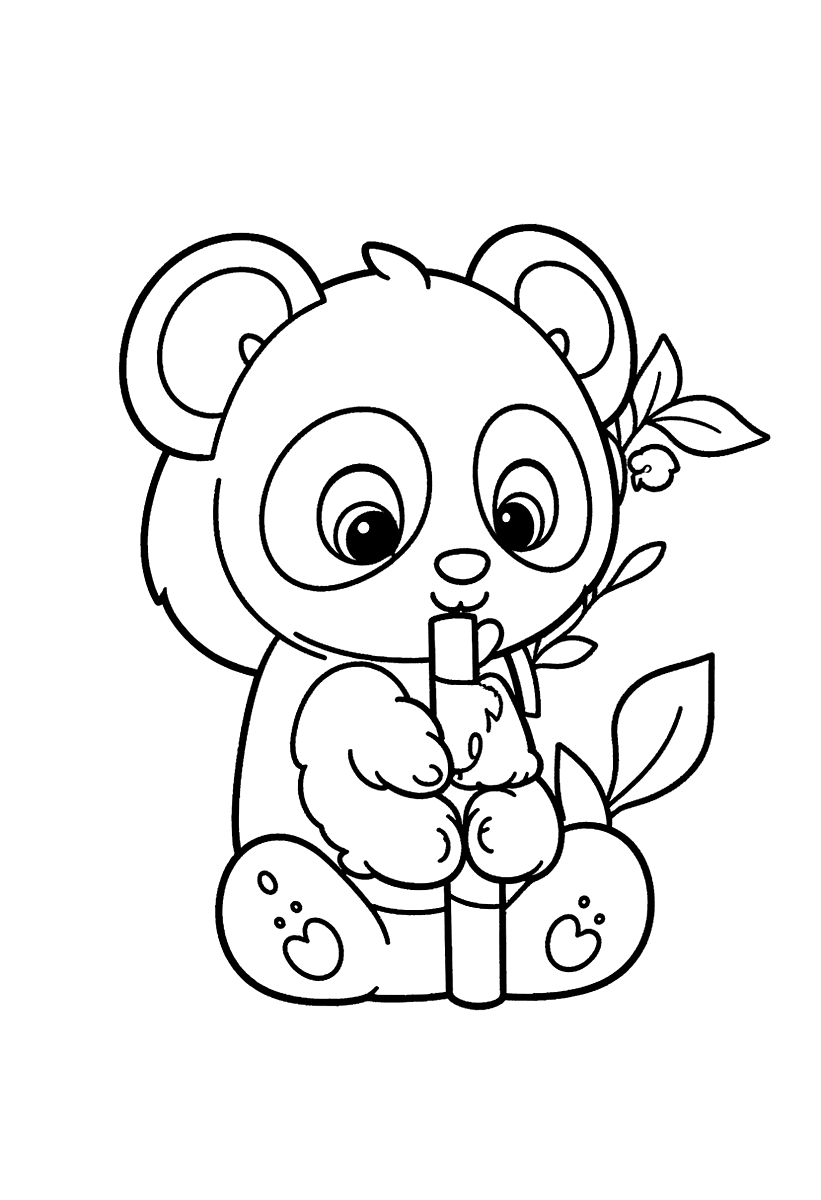 Målarbild med en söt panda som äter bambu