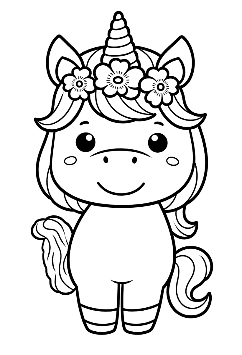 Målarbild med en enhörning som bär en blomkrona