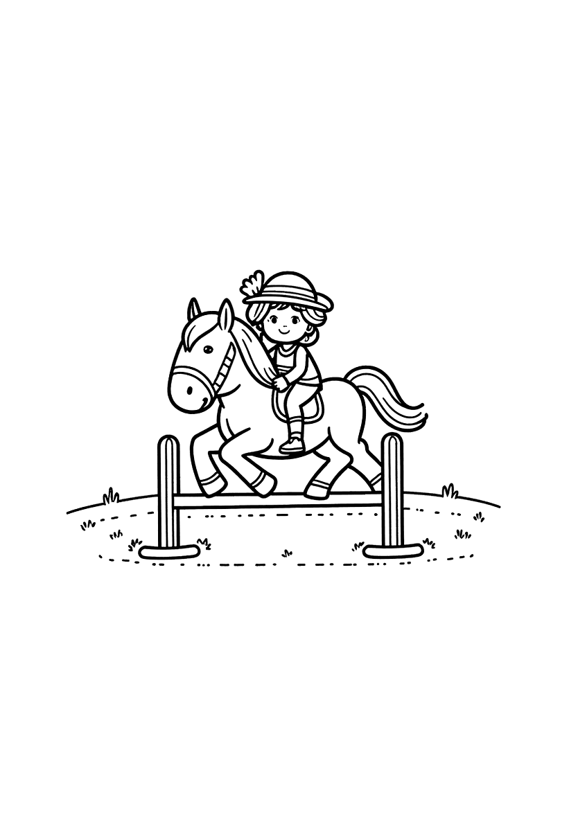 Målarbild med en flicka som rider på en ponny