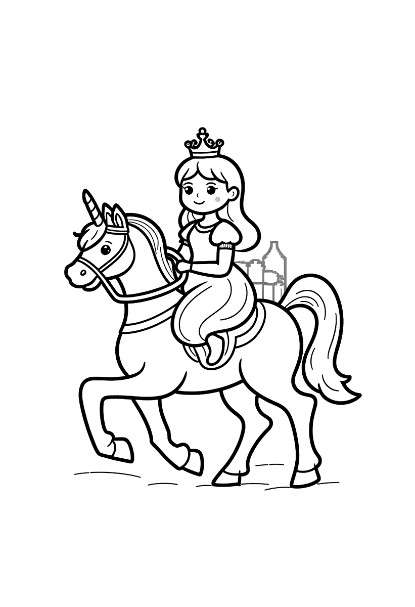 Målarbild med en prinsessa som rider på en vit häst