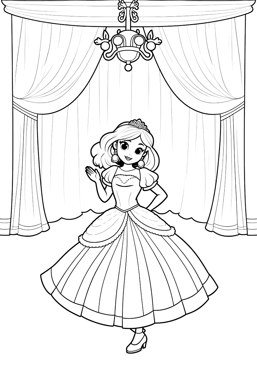 Målarbild med en prinsessa som dansar i en balsal