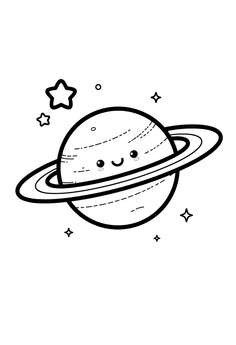 Målarbild med planeten Saturnus med ringar