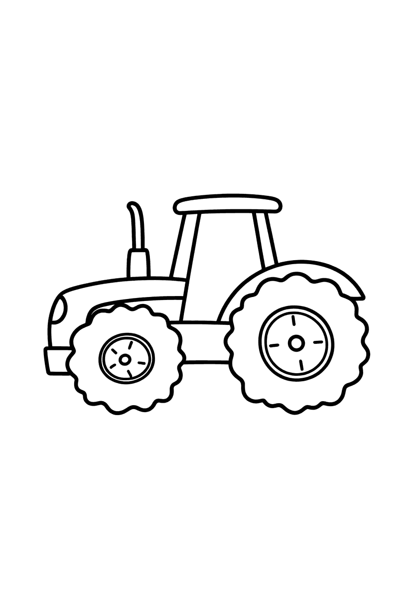Målarbild med en enkel traktor med stora hjul