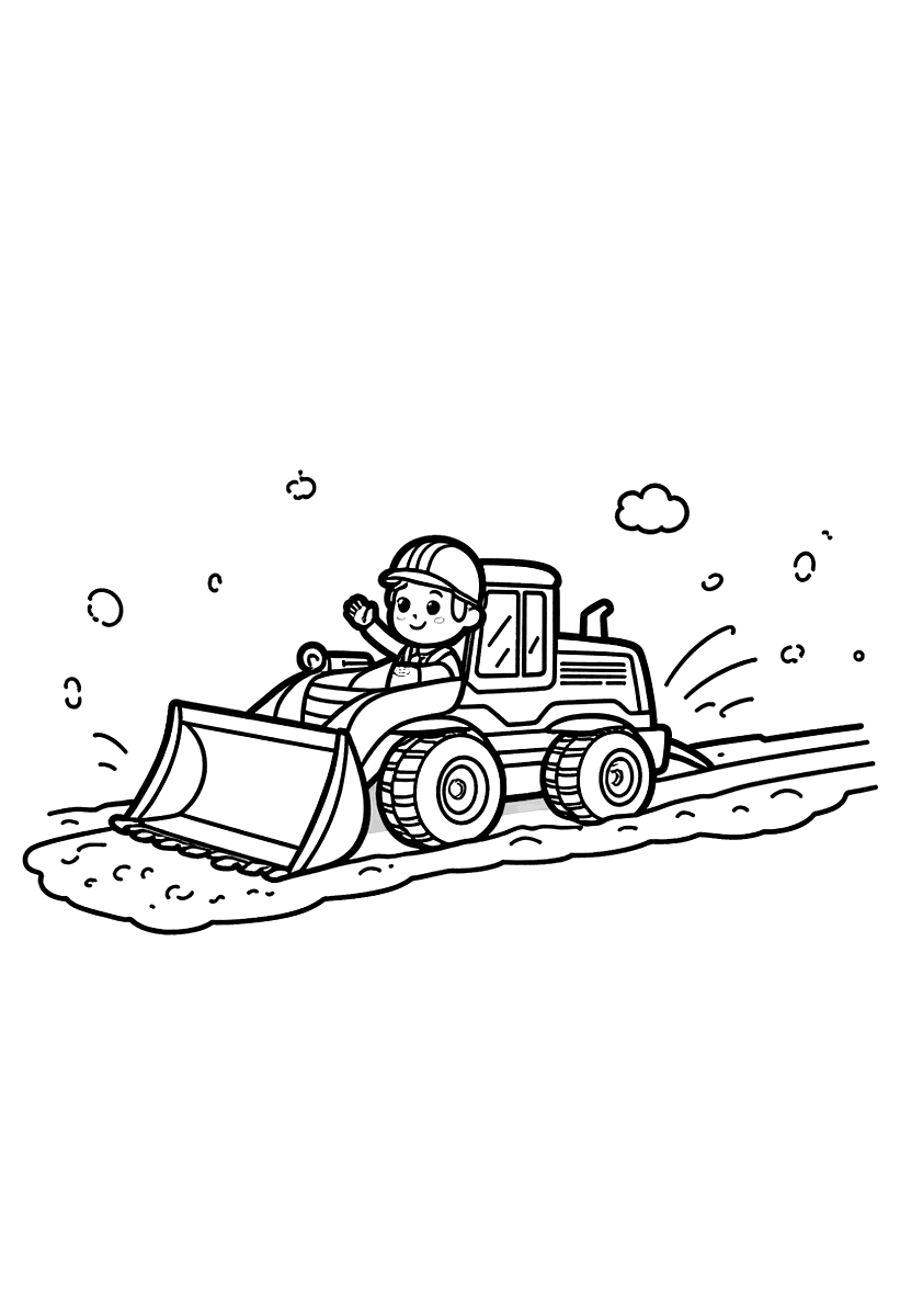Målarbild med en bulldozer på en byggarbetsplats