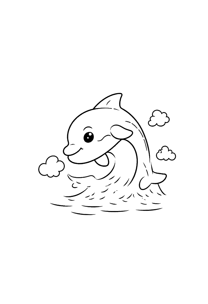 Målarbild med en delfin som hoppar ur vågorna